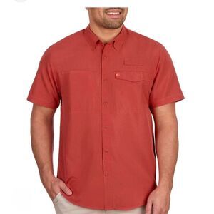 American Outdoorsman Men's Red Polyester Ultralight Short Sleeve Button Down Fis